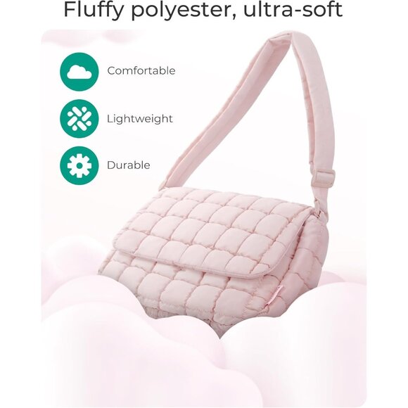 💫 Women Black Adjustable Strap Medium Quilted Puffer Durable Soft Crossbody Bag - Picture 2 of 6